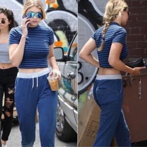 T‎ By Alexander Wang Women’s Vintage Blue Striped T Shirt Mock Neck Size Medium